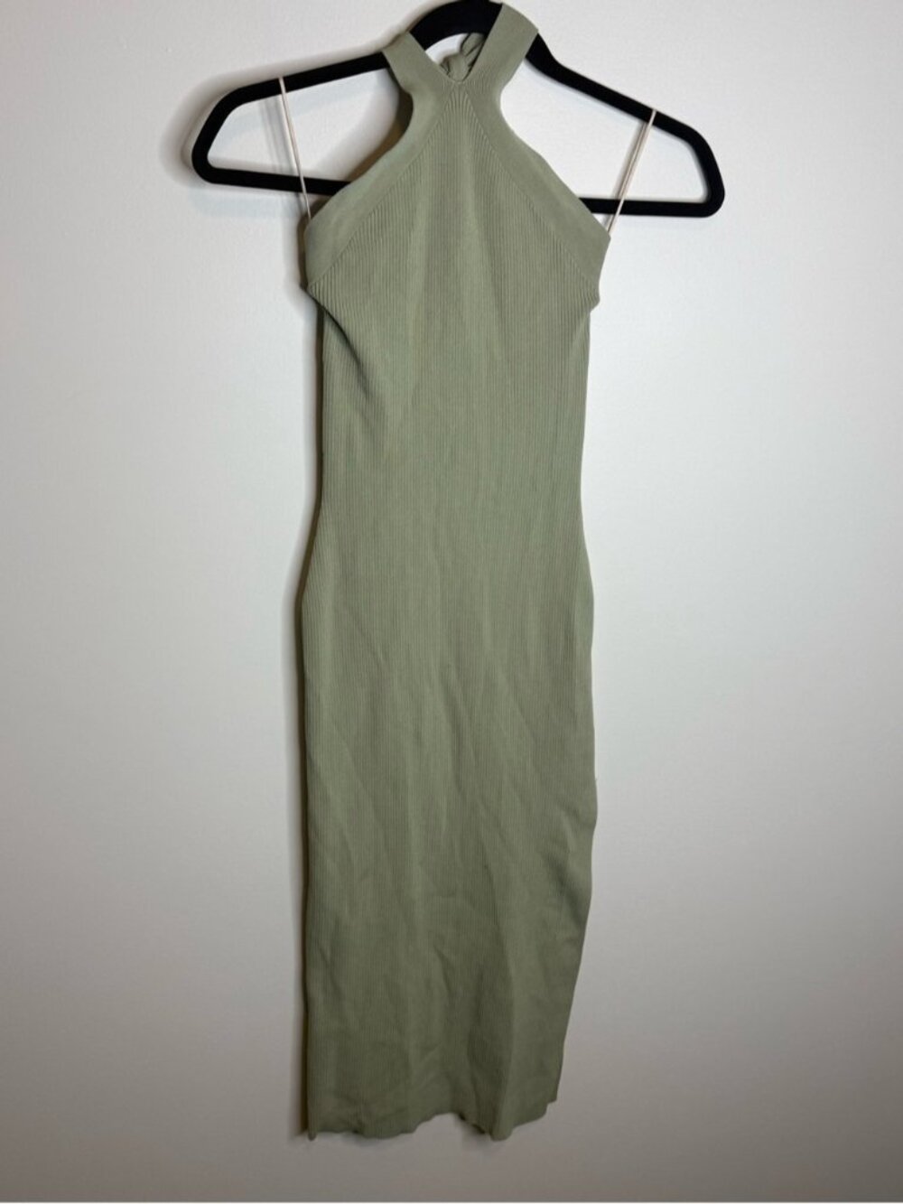 Wilfred Olive Green Halter Midi Dress aritzia size xs ribbed